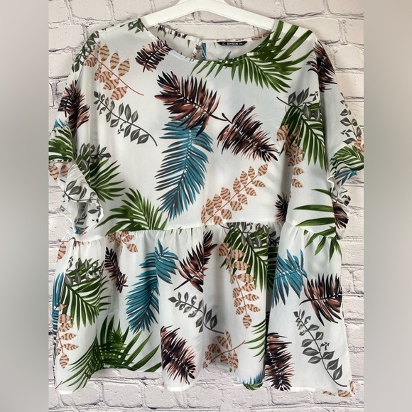 Shein Babydoll Peplum Palm Print Top size 2XL - Picture 4 of 8
